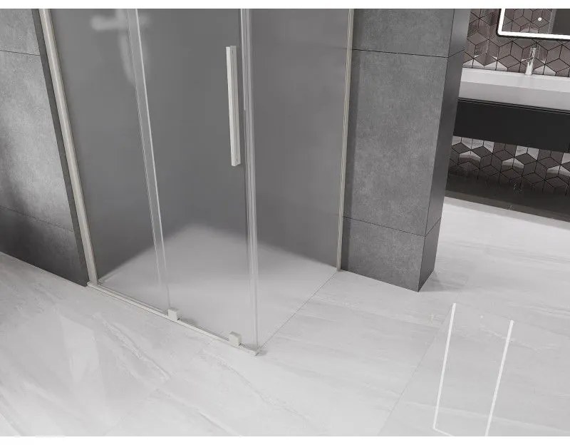 Mexen Velar, sprchový kút s posuvnými dverami 130 x 85 cm, 8mm sklo námraza, brúsená oceľ, 871-130-085-31-97
