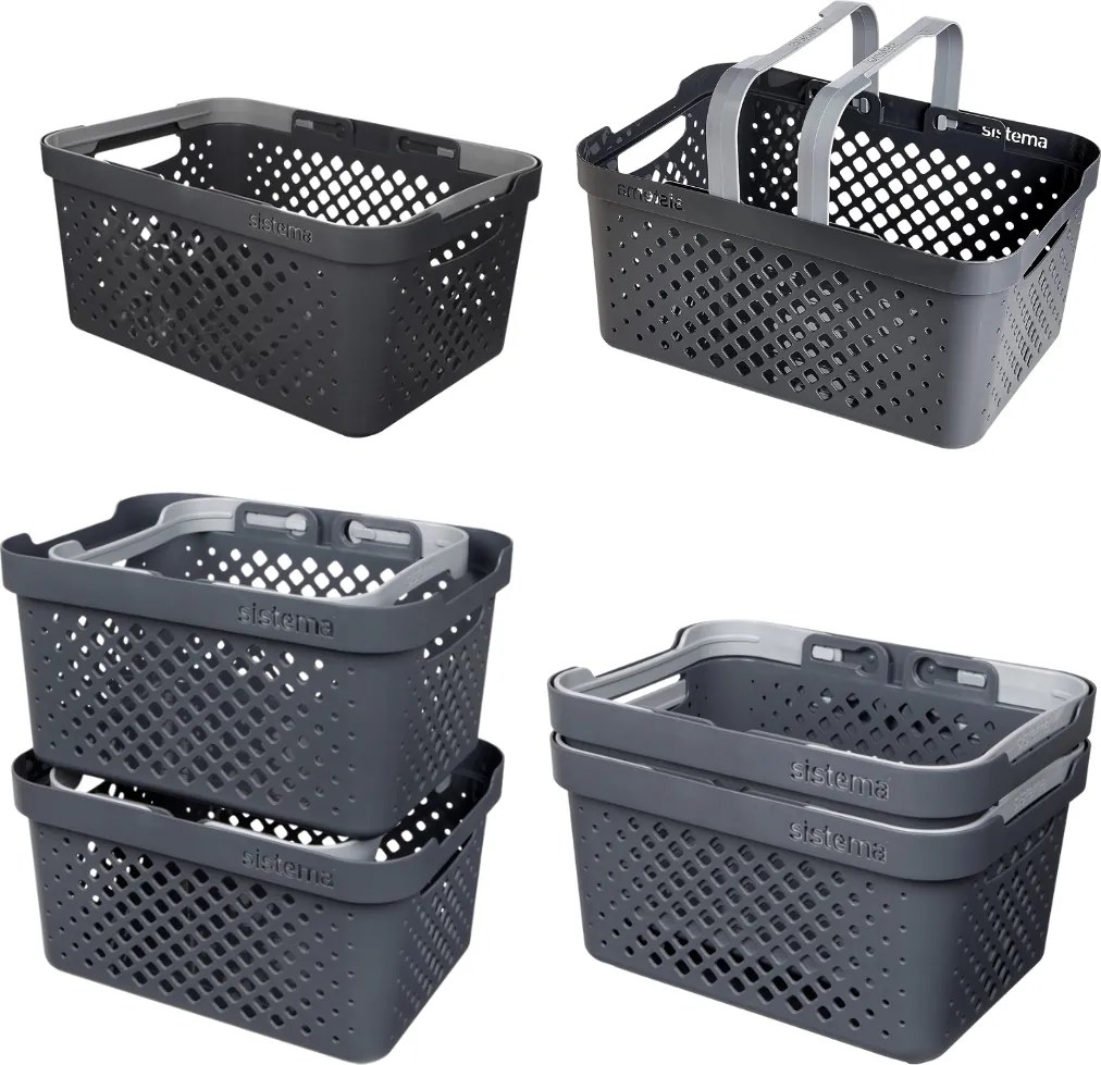 SISTEMA Multifunkčný košík s uchami, stohovateľný, antracit 41 x 29 x 19 (18,5l)