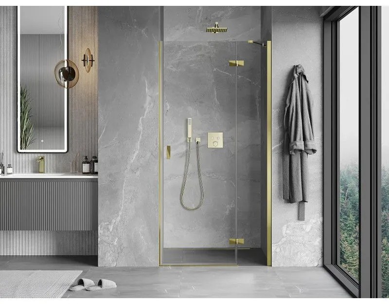 Mexen Mist-H, 1-krídlové sprchové dvere pravé 85 cm, číre sklo, zlatý lesklý profil, 8A5-085-000-50-00-P