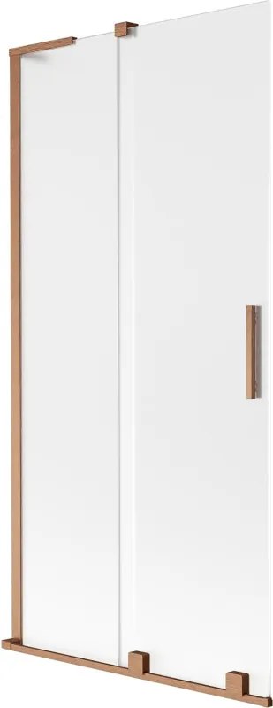 Mexen Velar L, 2-krídlová posuvná vaňová zástena 95 x 150 cm, 8mm sklo námraza, medená matná, 896-095-003-31-65