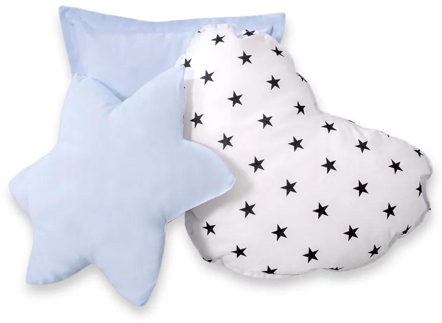 Bobono Stan Teepee pre deti + hracia podložka + vankúše + ozdobné perie - Black Stars/modrá