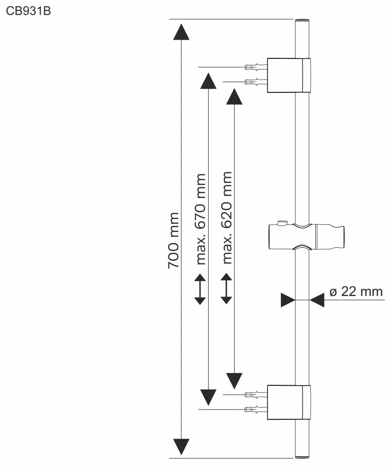 Mereo Mereo, Posuvný držiak sprchy 70 cm, MER-CB931B