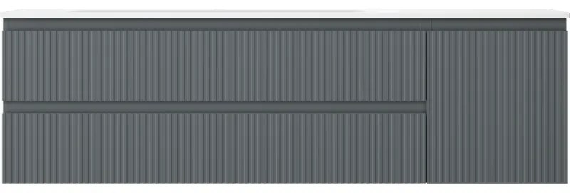 Mexen Rivel, kúpeľňová skrinka 160 cm s ľavým umývadlom Vela, 2S, 1D, drážkovaná, grafitová/biela matná, 91A23-16047-3-BBFFF66-W23L01