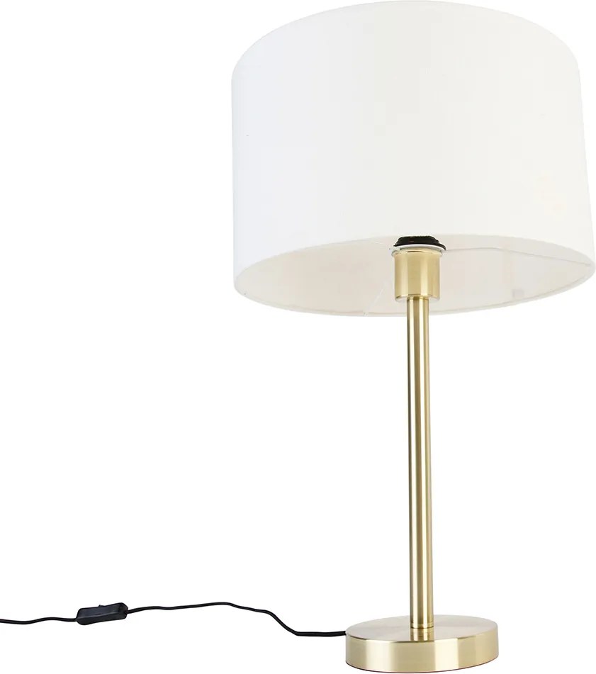 Klasická stolná lampa mosadz s bielym tienidlom 35 cm - Simplo