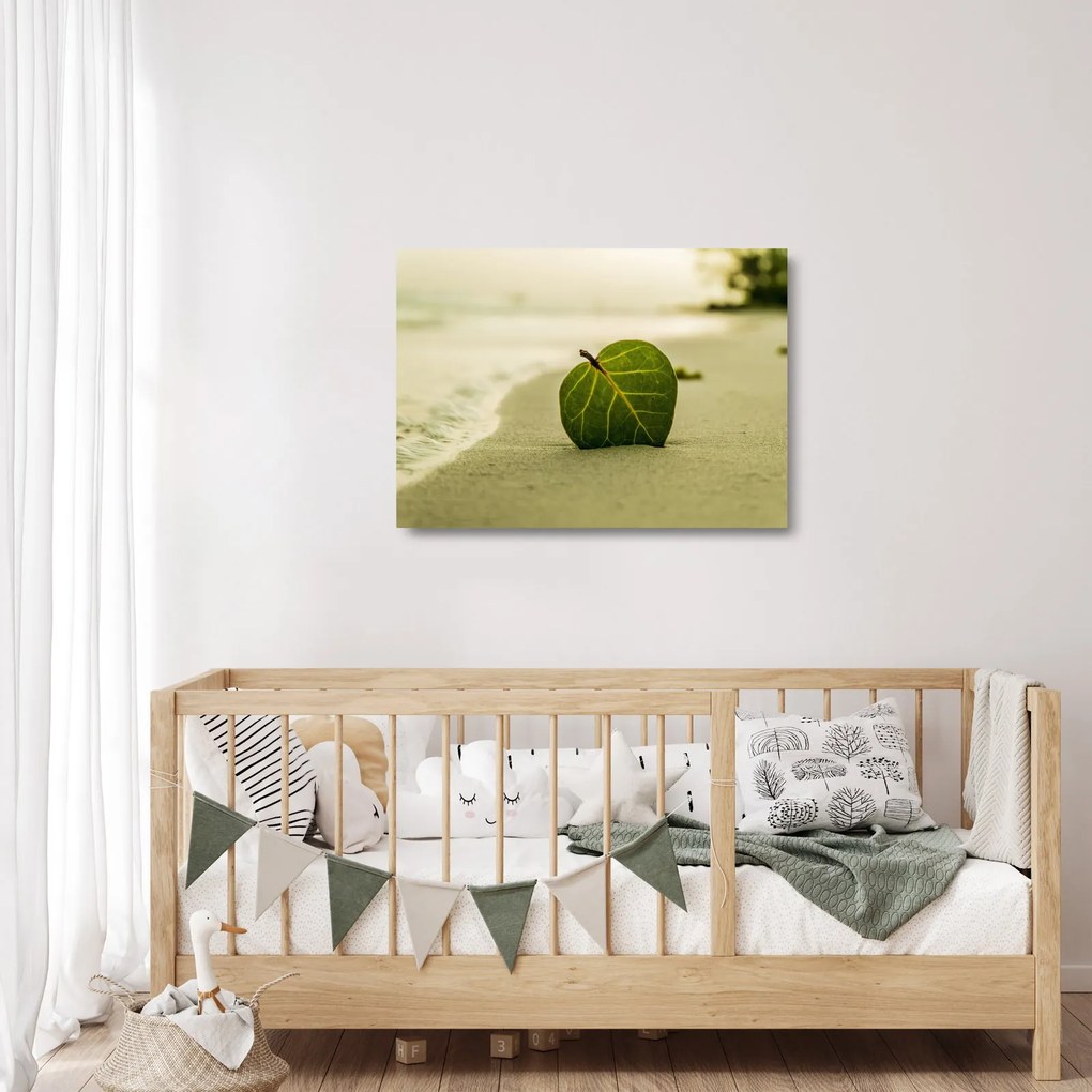 Sklenený obraz listu v piesku (70x50 cm)