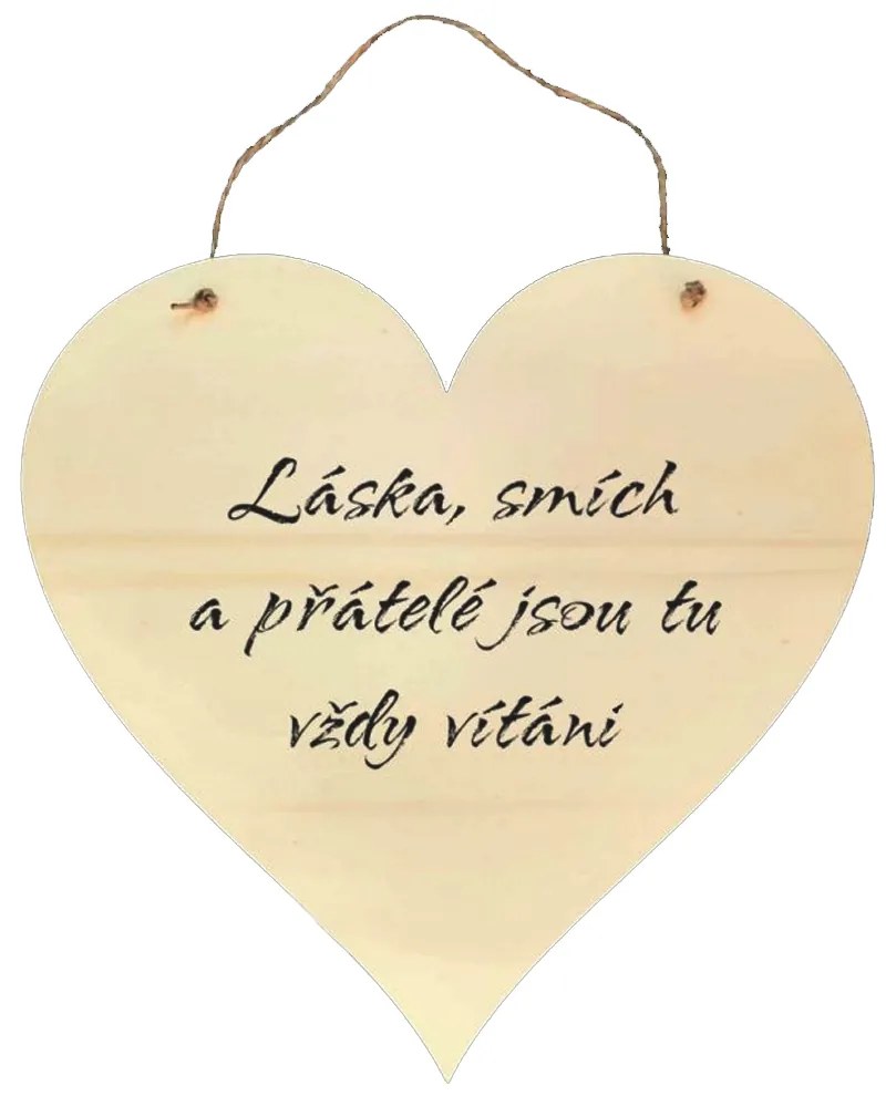 AMADEA Drevené srdce s textom Láska, smiech a priatelia sú tu vždy vítaní, 21 x 20 cm