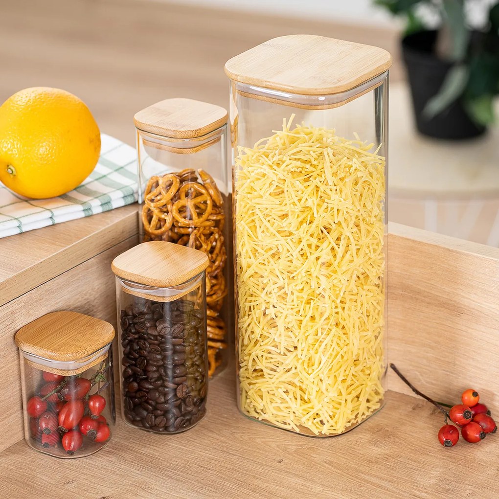 4Home Sklenená dóza na potraviny s vekom Bamboo, 2000 ml, 2000 ml