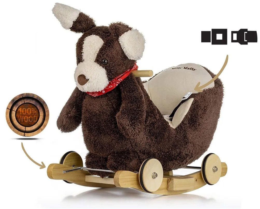 Hojdací psík s melódiou a kolieskami Milly Mally Polly Plus Brown Dog