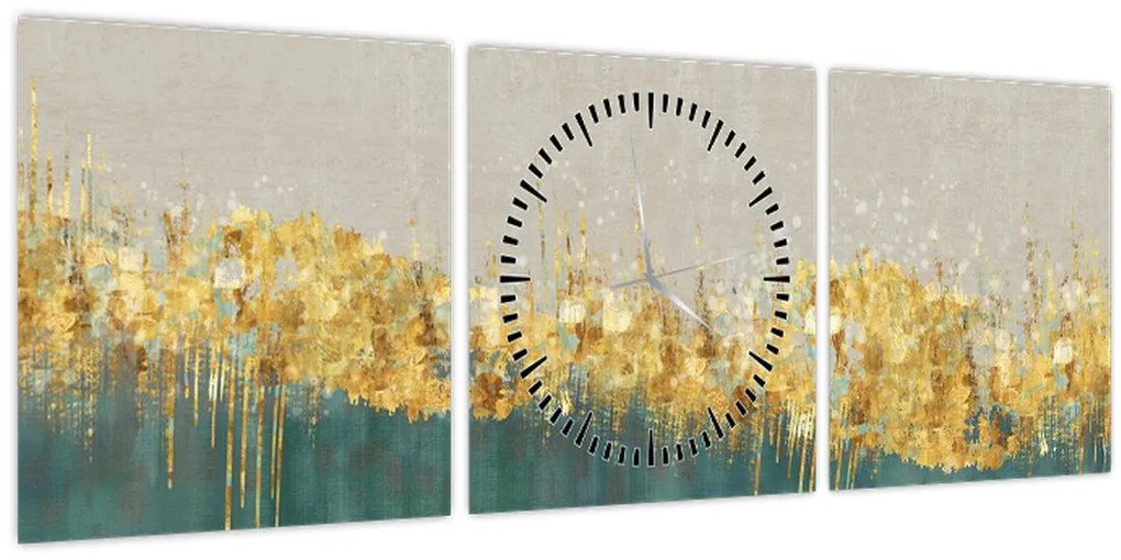 Obraz - Textúra so zlatým dekorom (s hodinami) (90x30 cm)