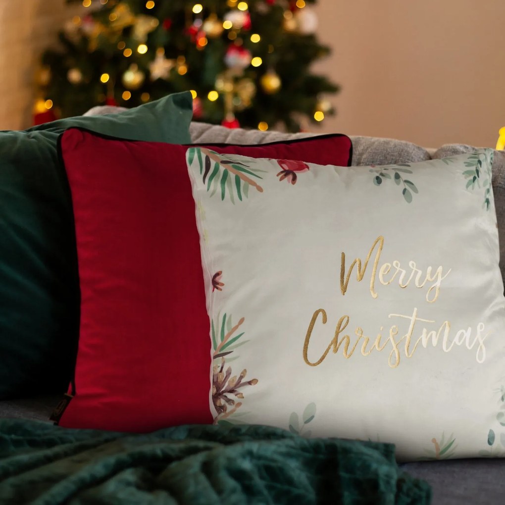 VIANOČNÁ DEKORAČNÁ OBLIEČKA NA VANKÚŠ MERRY1 45X45 CM VZOROVANÁ