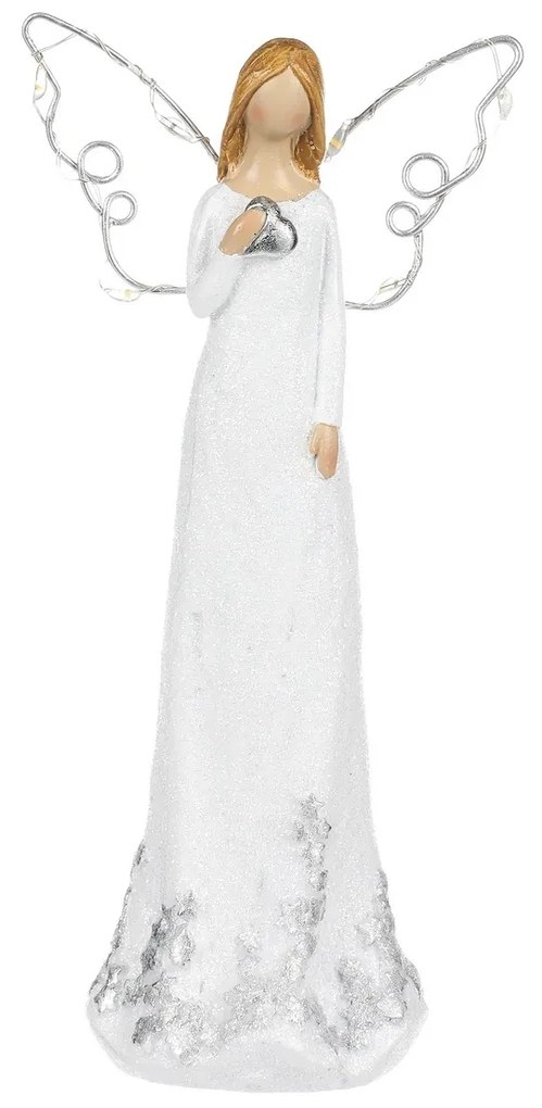 Vianočná dekorácia Anjel so svietiacimi krídlami, polyresin, 19 cm