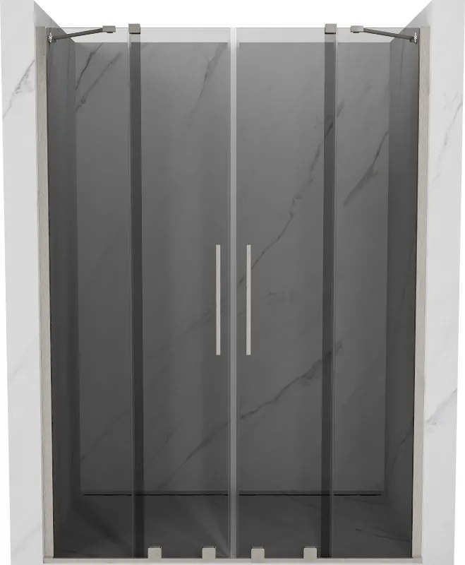 Mexen Velar Duo, posuvné sprchové dvere do otvoru 160 cm, 8mm šedé sklo, brúsená oceľ, 871-160-000-42-97