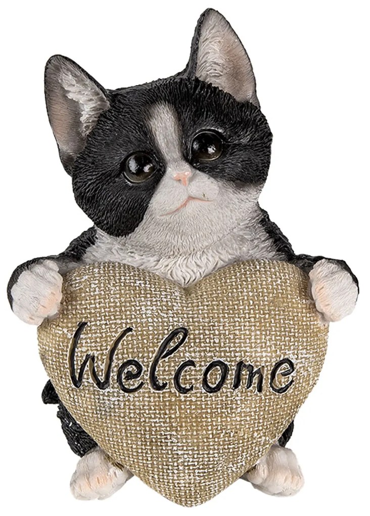 Dekoratívne soška mačiatka so srdcom Welcome - 12 * 9 * 15 cm