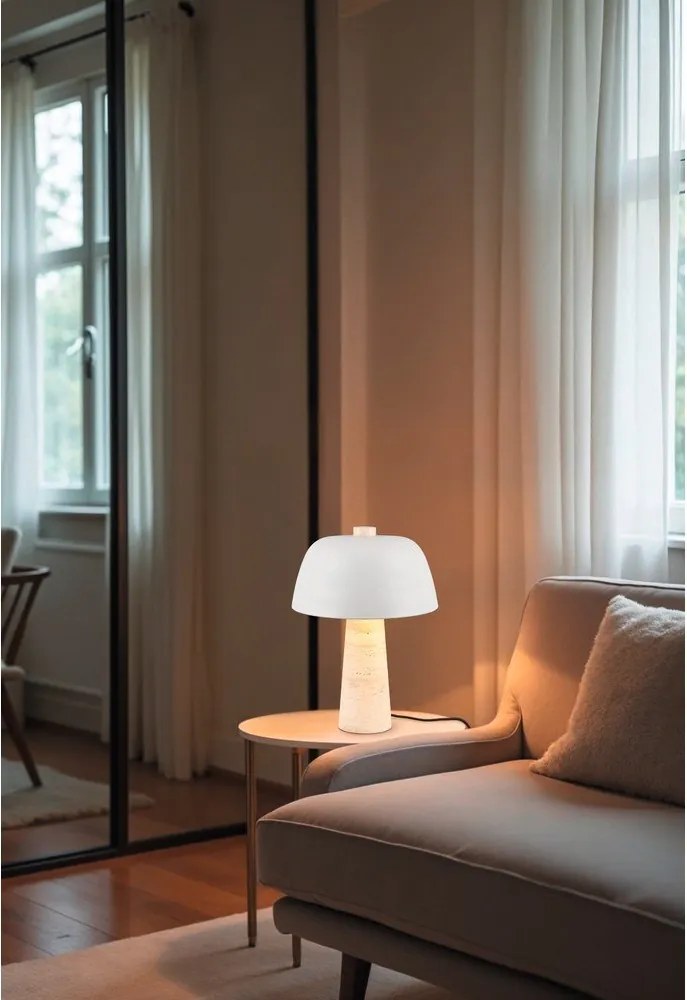 Biela/béžová stolová lampa s kovovým tienidlom (výška 41 cm) Timba – Trio Select