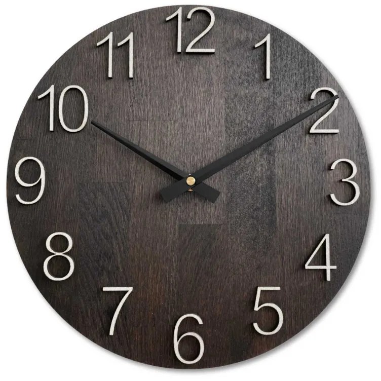 Luxusné drevené nástenné hodiny Wenge s 3D číslicami | SENTOP MAS016-OSMO-3169-heads-black
