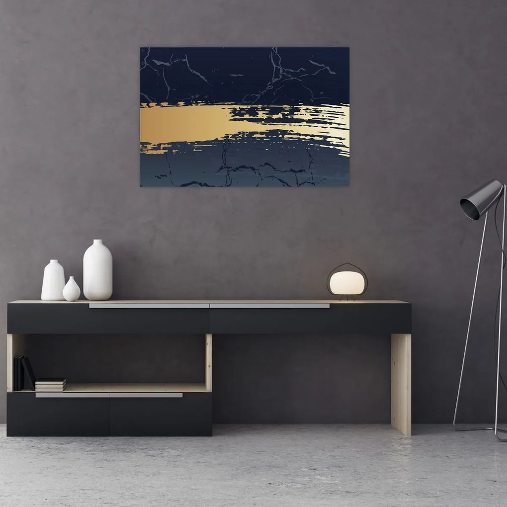 Obraz - Modrá a zlatá abstrakcia N⁰2 (90x60 cm)