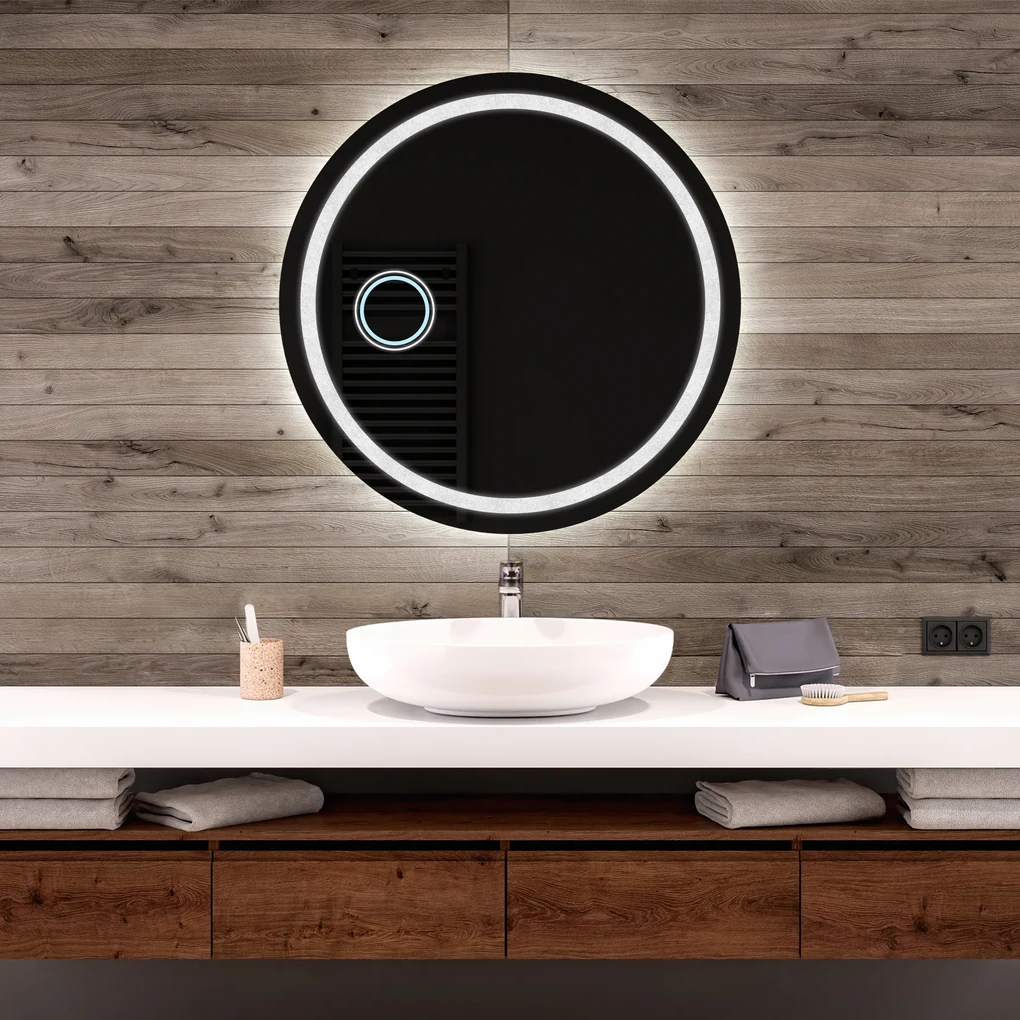 Okrúhle zrkadlo L33 podsvietene LED do kupelne kozmeticke zrkadlo led s bielym rámom
