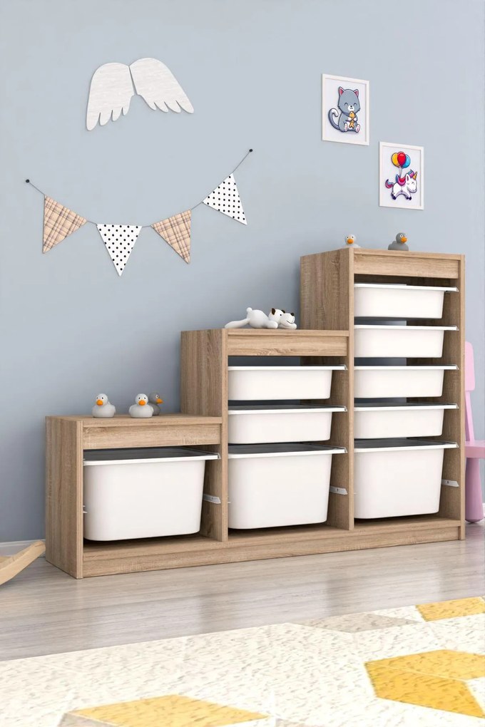 Organizér na hračky Dremonka 9 (dub sonoma + biela). Akcia -20%. Vlastná spoľahlivá doprava až k Vám domov. 1124322