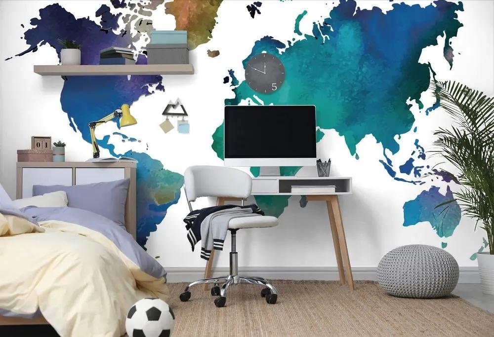 Tapeta farebná mapa sveta v akvarelovom prevedení - 225x150