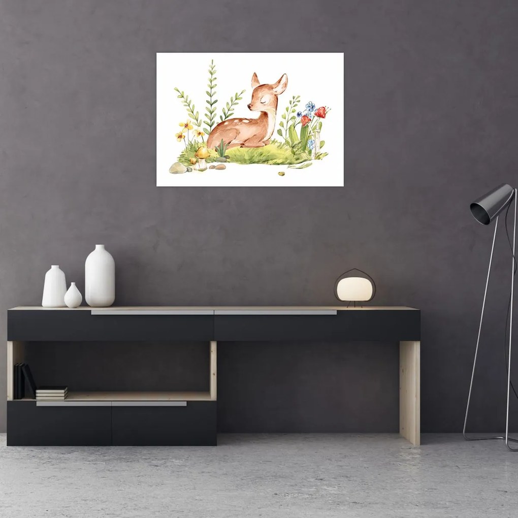 Sklenený obraz - Malý srnček (70x50 cm)