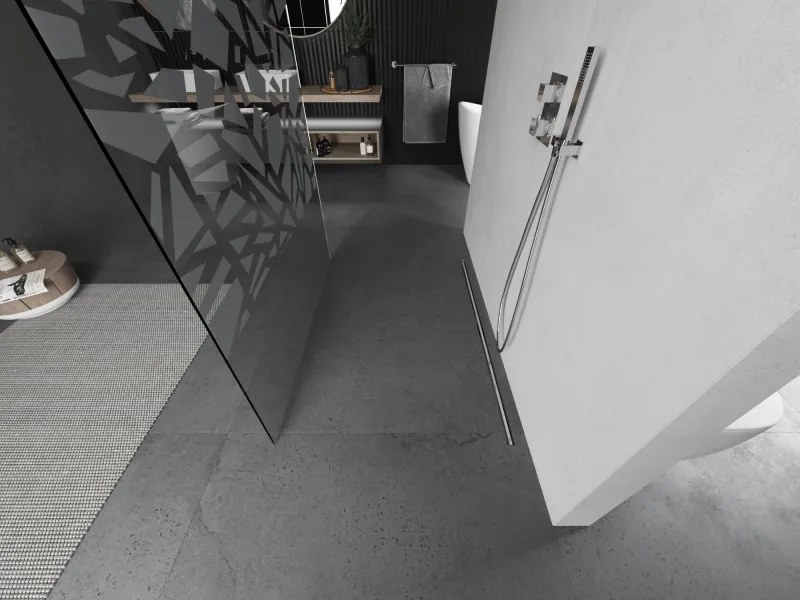 Mexen Kioto, sprchová zástena Walk-In 110 x 200 cm, 8mm číre sklo biely vzor, brúsená oceľ profil, 800-110-002-97-85