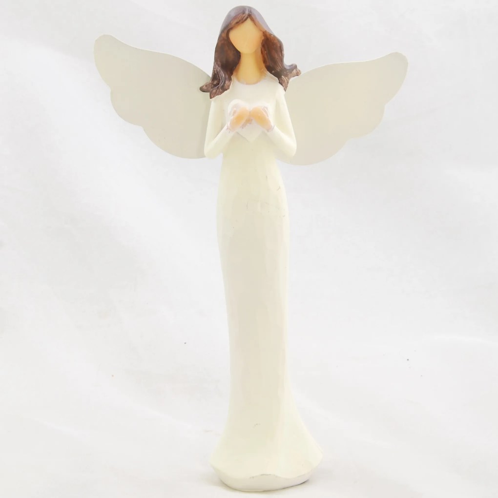 Anjel v krémových šatách so srdiečkom 21,5x13,5cm Barva: krémová, Velikost: 21,5x13,5