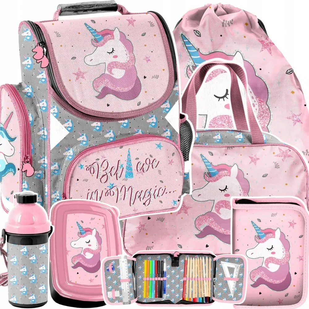 6-prvková školská súprava z najnovšej kolekcie pre dievčatko s jednorožcom