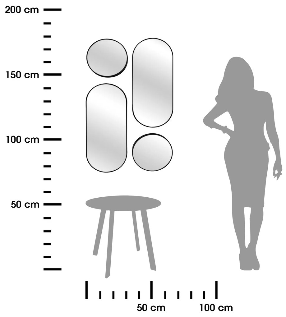 Zrkadlo Noir, čierne, sada 4ks