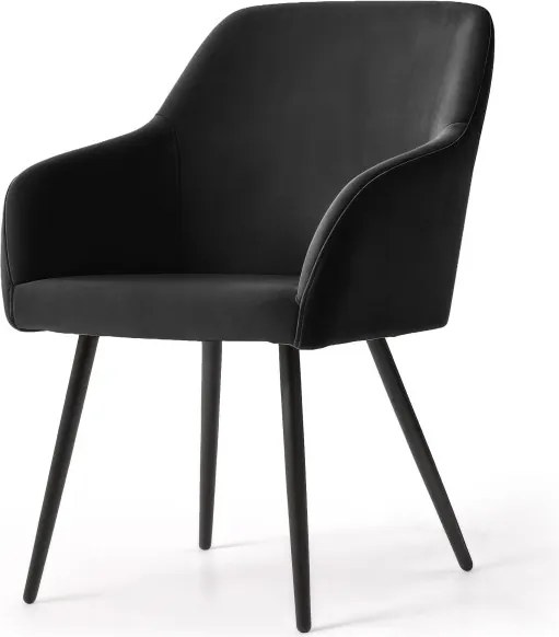 Sada šiestich jedálenských stoličiek ESTELLE zamatové, čierne / čierne nohy (6 ks)