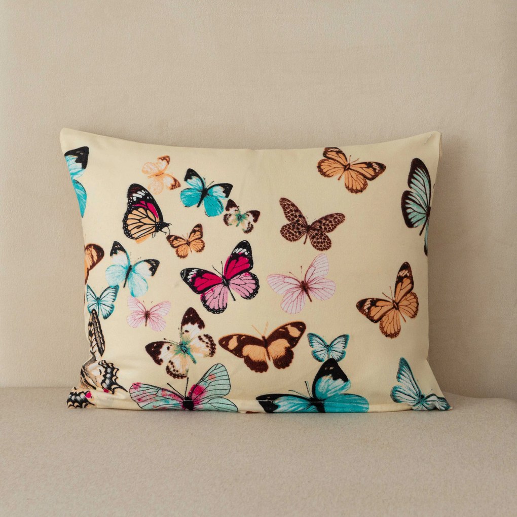 Flanelový poťah na vankúš VIVA BUTTERFLY 40x50 cm, krémový