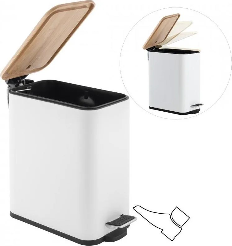 Odpadkový kôš do kúpeľne TOBY s bambusovým krytom 5l - biely