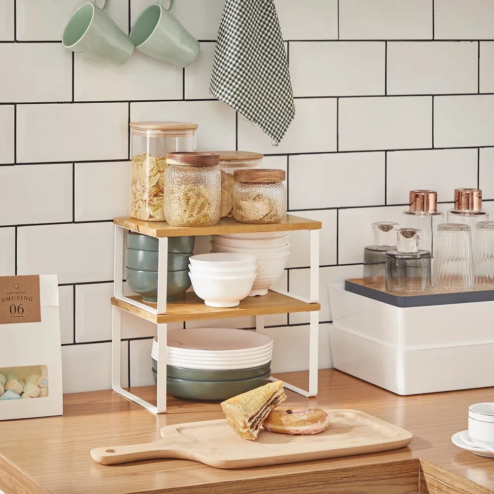 Sada bambusových organizérov CEZAR, 2ks, hnedá/biela SongmicsHome