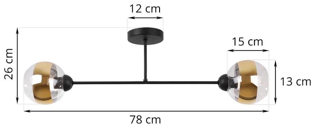 Stropné svietidlo Asturia, 2x zlaté/transparentné sklenené tienidlo, B