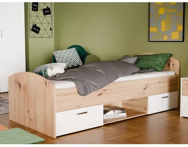 Jednolôžková posteľ s úložným priestorom URO 90x200 cm dub artisan/biela