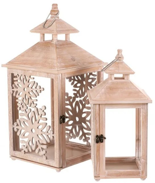 Súprava drevených lampášov Vločka 2 ks, prírodná