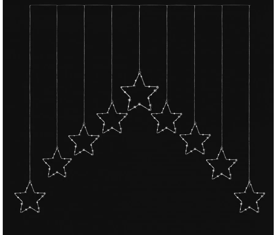 Vianočný LED záves s 9 hviezdami v tvare V, 1,3m, rôzne farby na výber Farba: Teplá biela