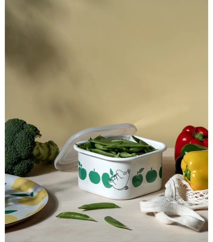 Dóza s vrchnákom Moomin Joyful Apples 1,5l, smalt / bielo-zelená