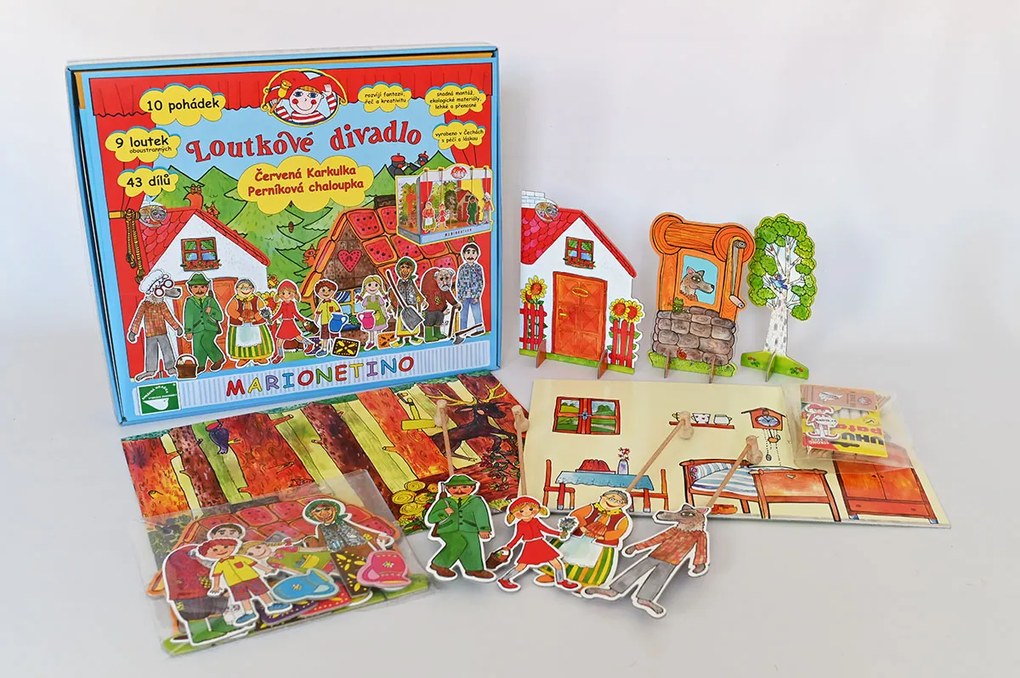 MARIONETINO Bábkové divadlo – Červená Čiapočka a Janko a Marienka (kompletný set, 9 bábok)