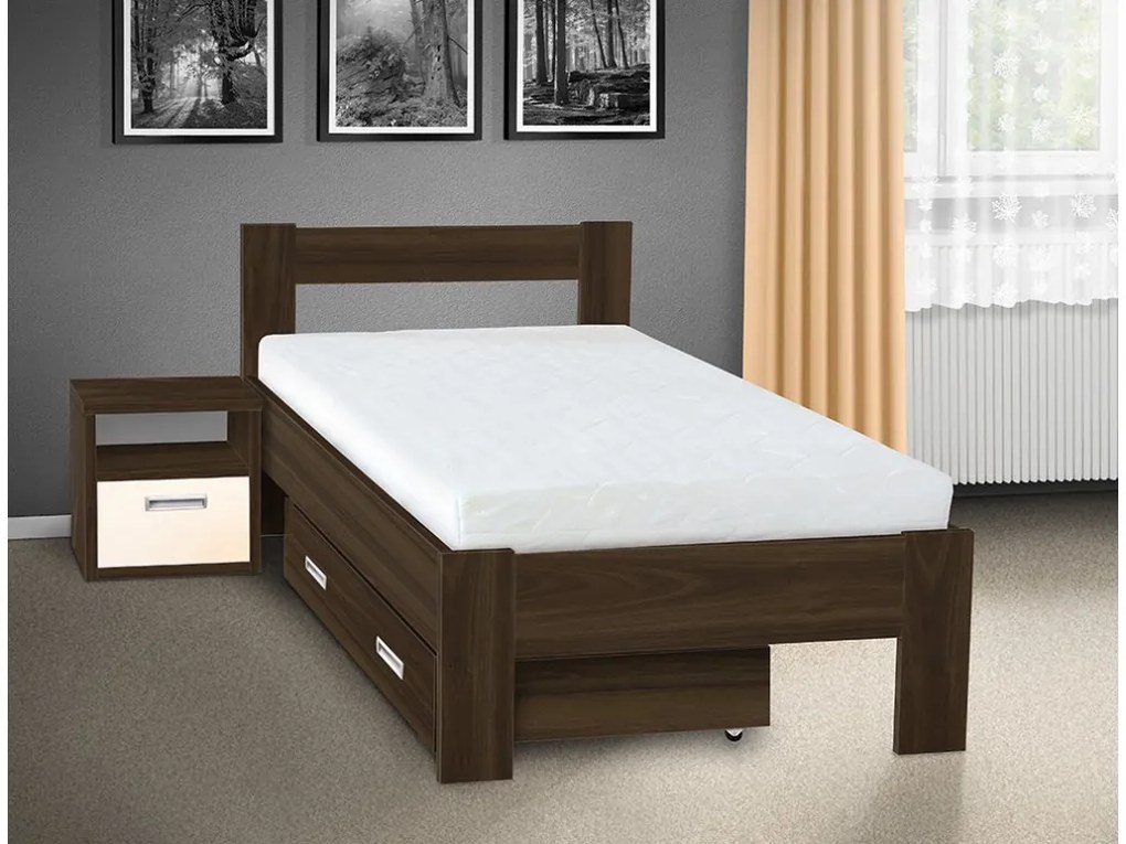 Nabytekmorava Drevená posteľ Sandra 200x120 cm farba lamina: orech 729, typ úložného priestoru: bez úložného priestoru, typ matraca: matraca 19 cm Orthopedy maxi