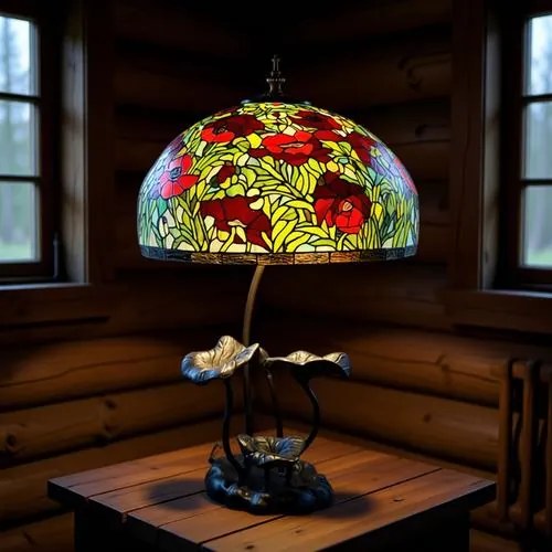 Lampa do obývačky Tiffany kovový stojan Folioles POPPY Ø50*63