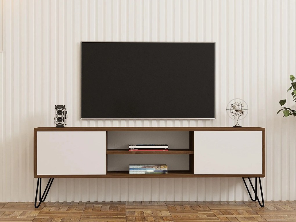TV stolík/skrinka Donoko (orech + biela) . Akcia -20%. Vlastná spoľahlivá doprava až k Vám domov. 1095133