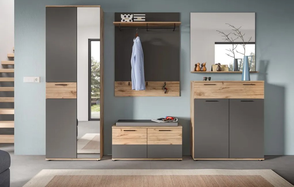 Predsieňová šatníkova skriňa Mason, dub/šedá