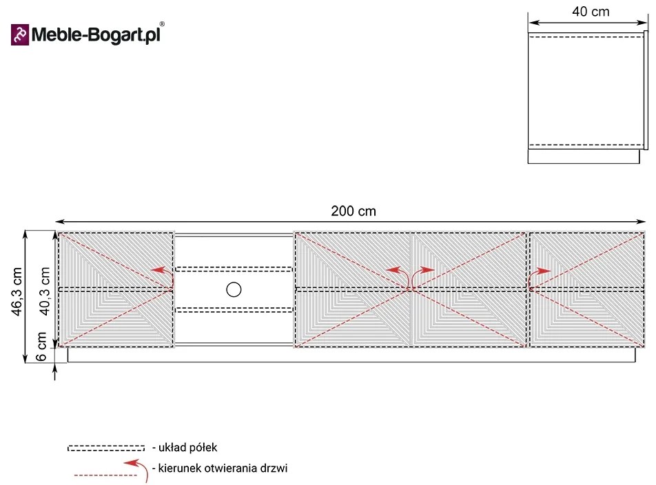 BOGART TV skrinka Asha 200 cm s otvorenou policou FARBA: matná biela