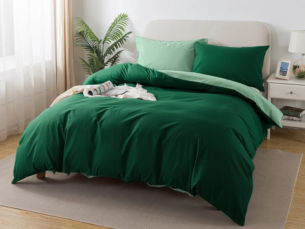 XPOSE® Francúzske bavlnené Renforcé obliečky EVITA DUO - tmavo zelené/svetlo zelené