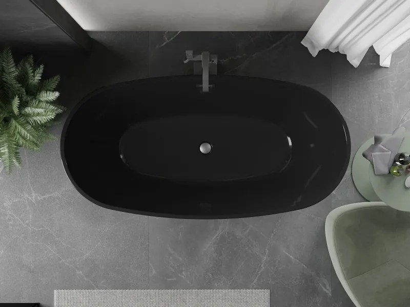 Mexen Eris, voľne stojaca vaňa 170 x 80 cm, čierna,  grafitový prepad, 53441708070-66