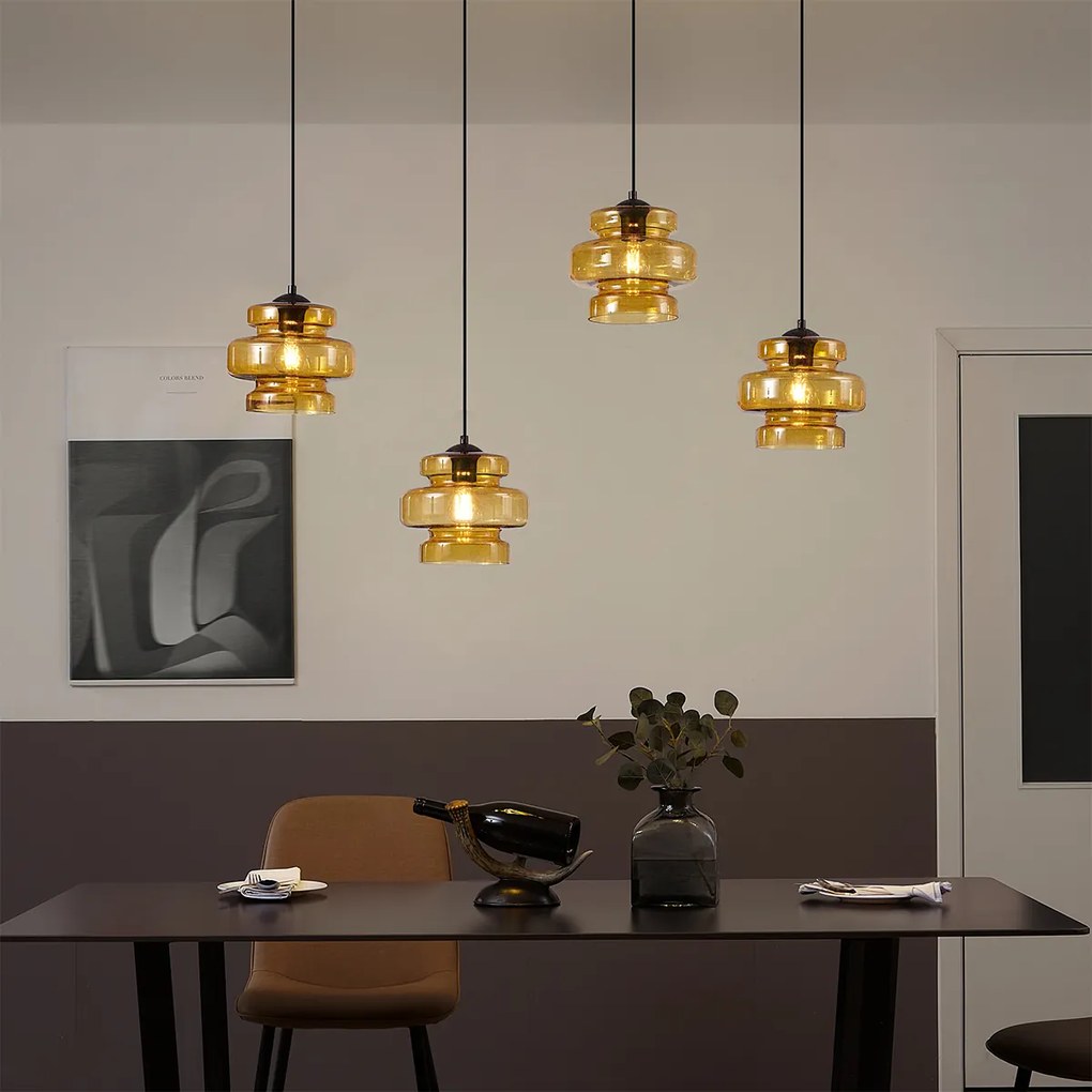 Retro závesná lampa čierna s oranžovým sklom 4-Lights - Denise