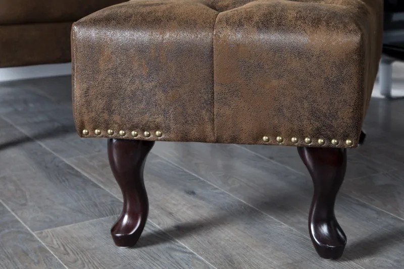Taburet Chesterfield hnedý starožitný vzhľad