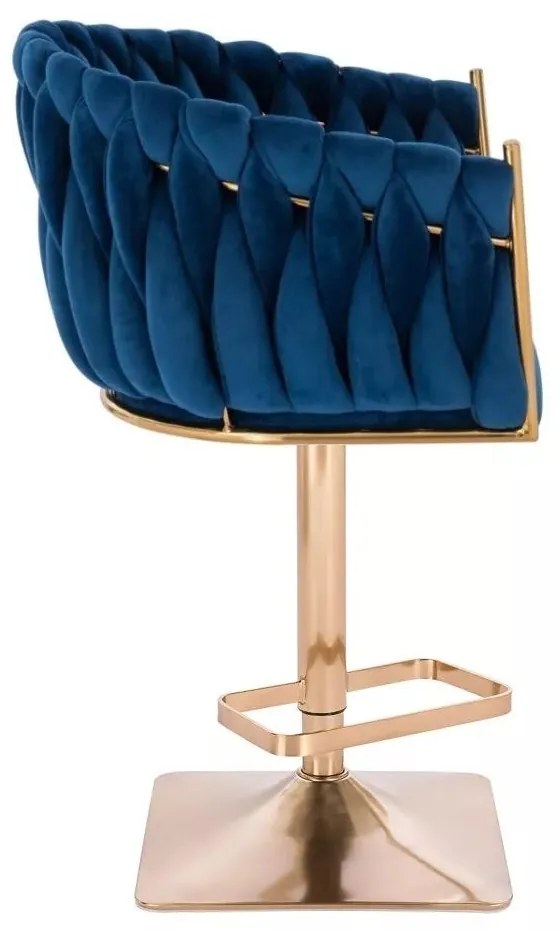 LuxuryForm DESIGN Barová stolička NORDEN VELUR na zlatej hranatej podstave - modrá