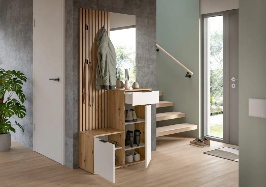 Predsieňová stena Simple, dub artisan/biela