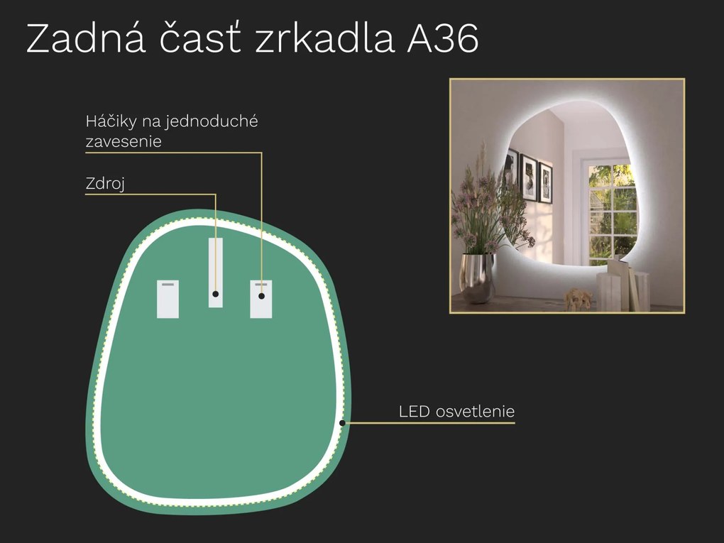 Organické LED zrkadlo s osvetlením A36 44×51